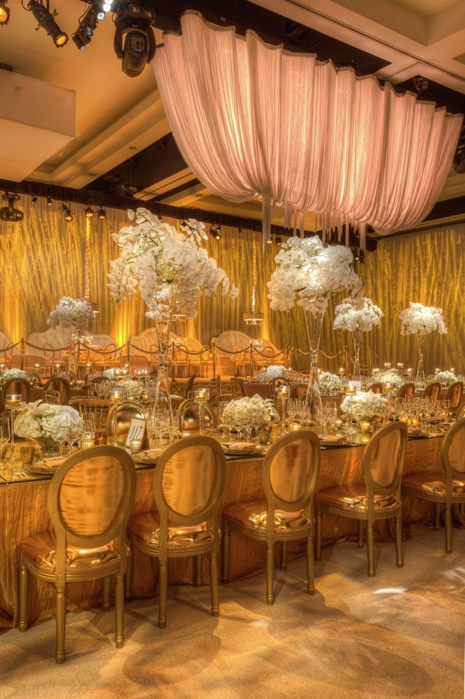 Gold and white wedding with opulent decor and fabulous orchid ...