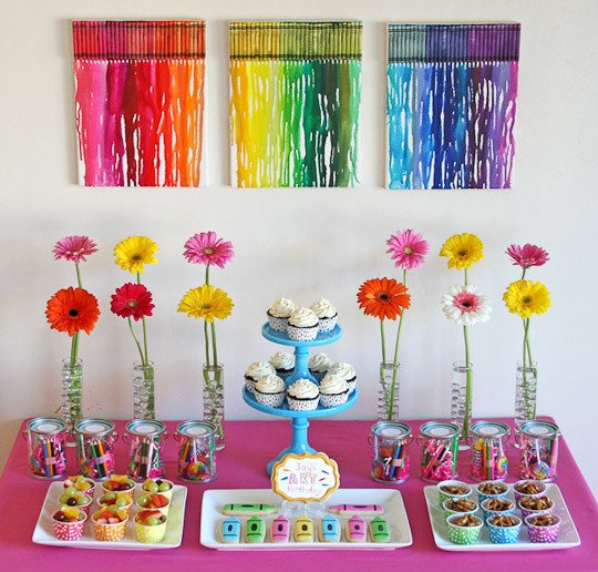 Art Party colorful dessert table