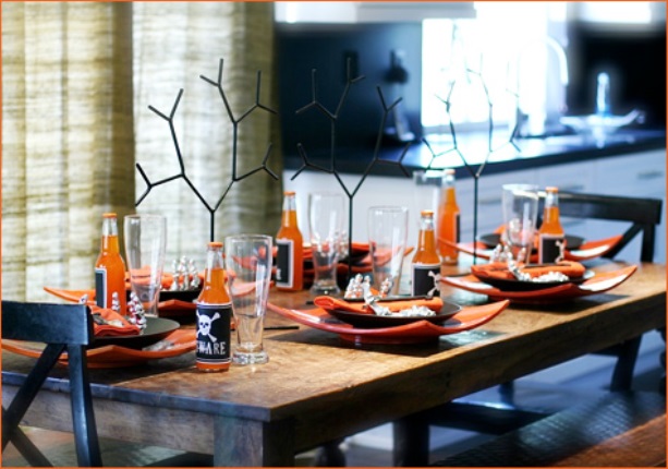 black and orange halloween tablescape