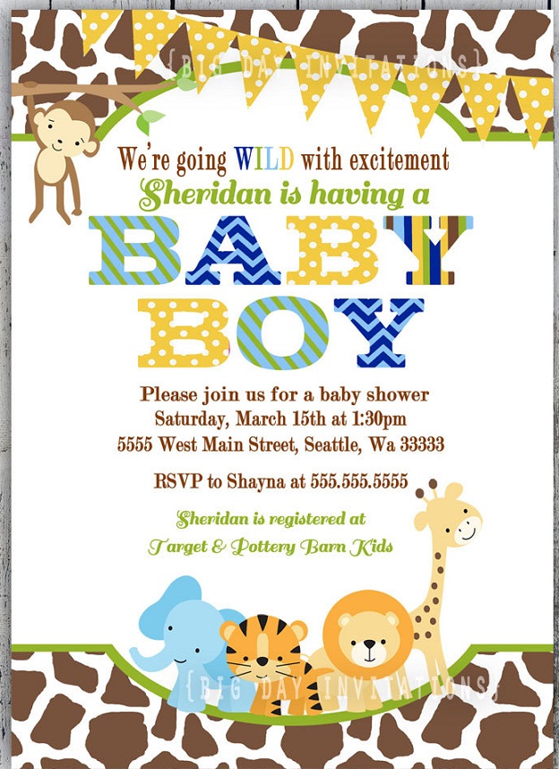 jungle theme baby shower invitations