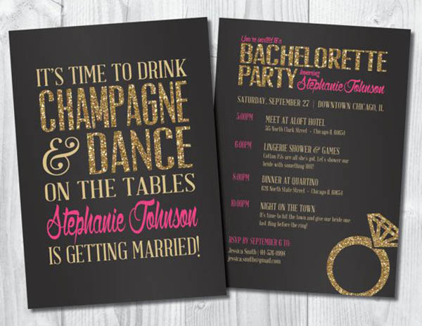 Gold Glitter Bachelorette Party Invitation