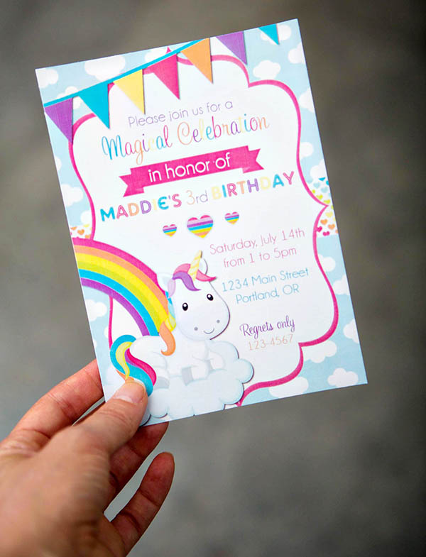 Rainbow Unicorn Party Invites