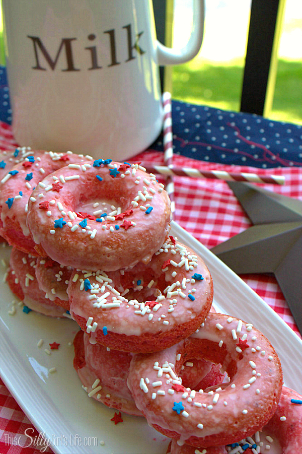 Strawberry donuts perfect for 4th Of July!