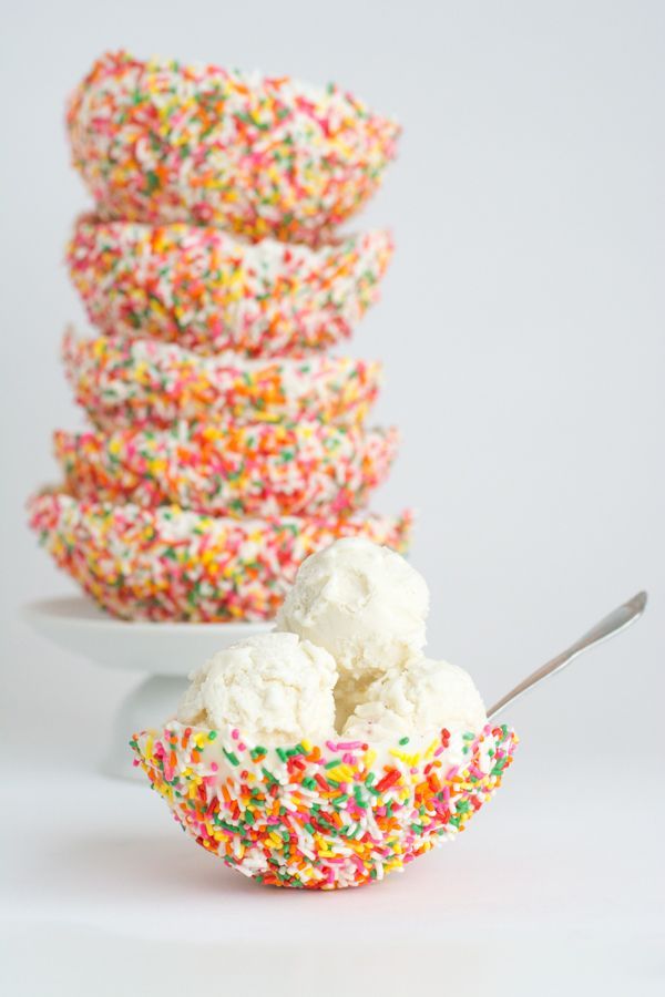 Sprinkle Ice Cream Bowls- So cute! See More Ideas for Rainbow Sprinkle Treats On B. Lovely Events