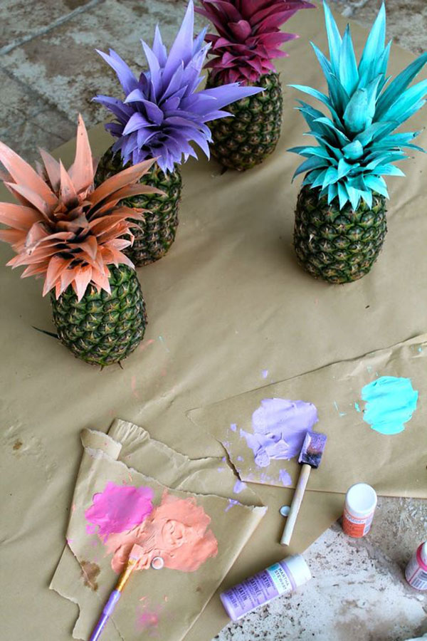 Colorful Decorated Pineapples! - See More Lovely Pineapple Party Ideas At B. Lovely Events!