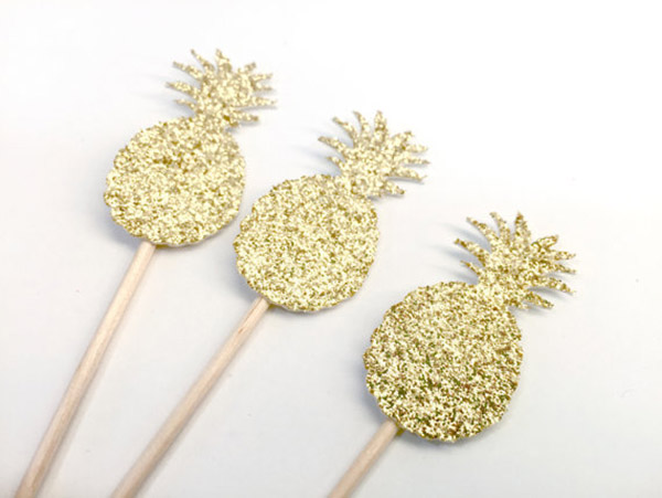 Gold Pineapple toppers are so cute! - See More Lovely Pineapple Party Ideas At B. Lovely Events!